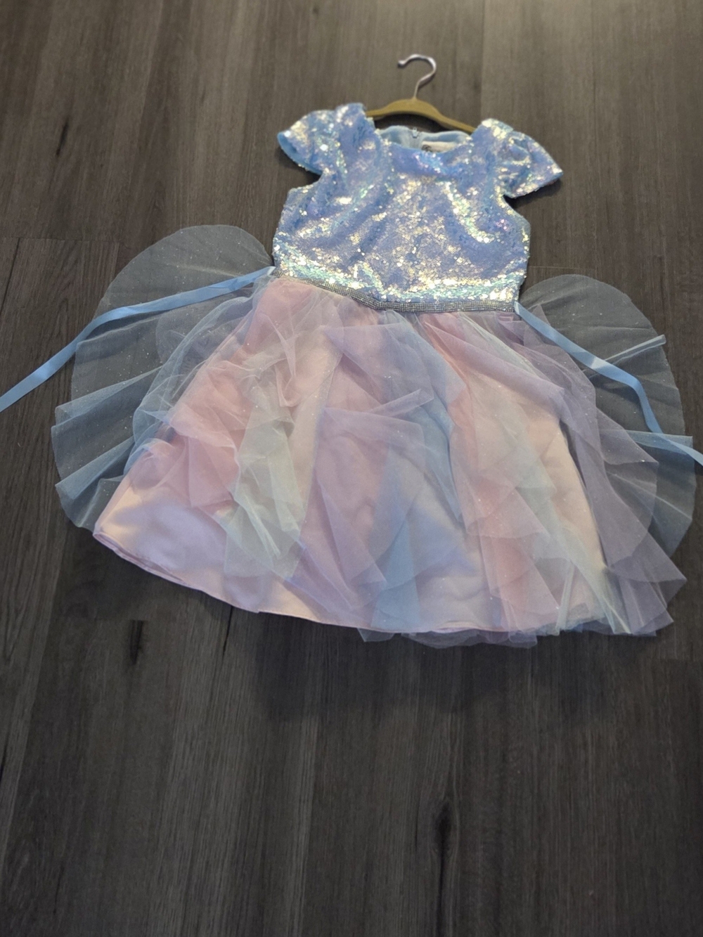 Rare Editions Sequined Pastel Tulle Dress - Blue & Pink